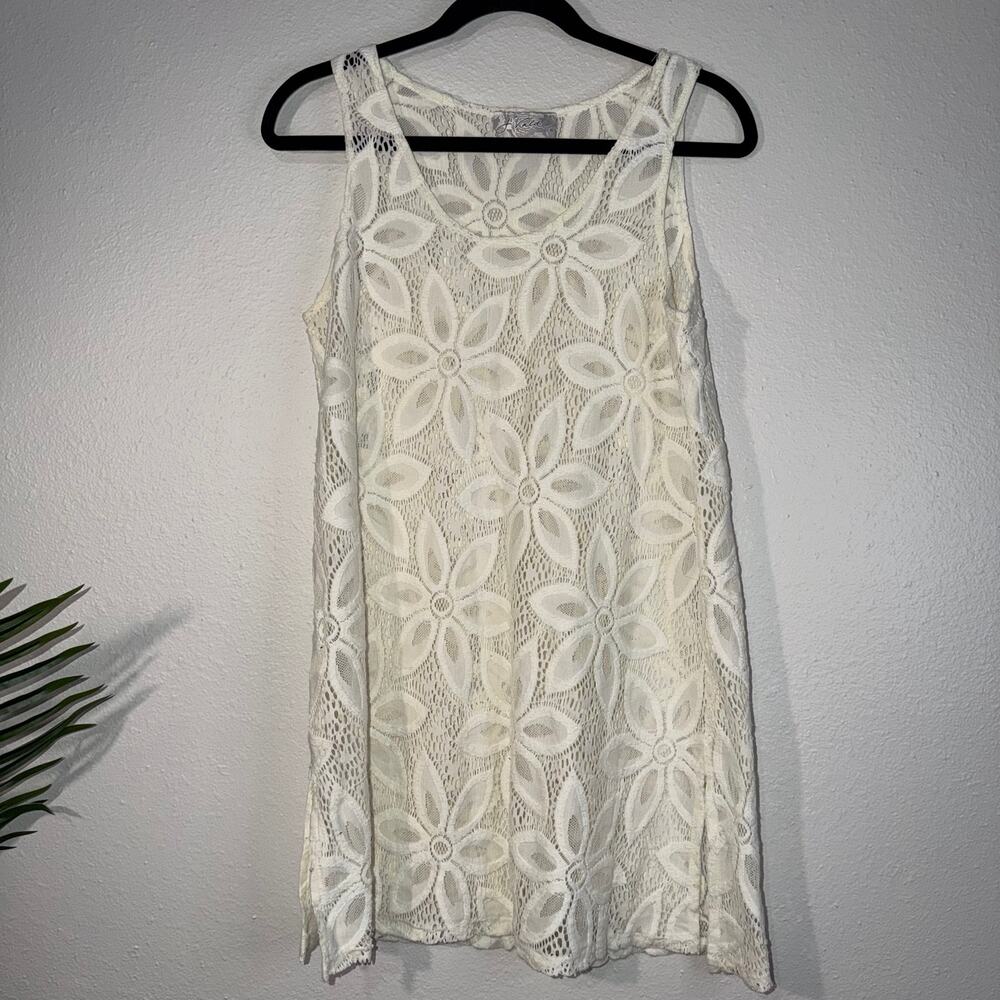 J. Valdi White Floral Lace Sleeveless Swim Cover Up Mini Dress